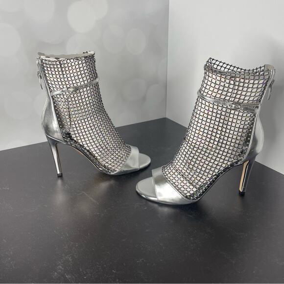 Nine West Imery Mesh Peep Toe Booties Silver Women’s Sz 6.5 - Picture 5 of 8